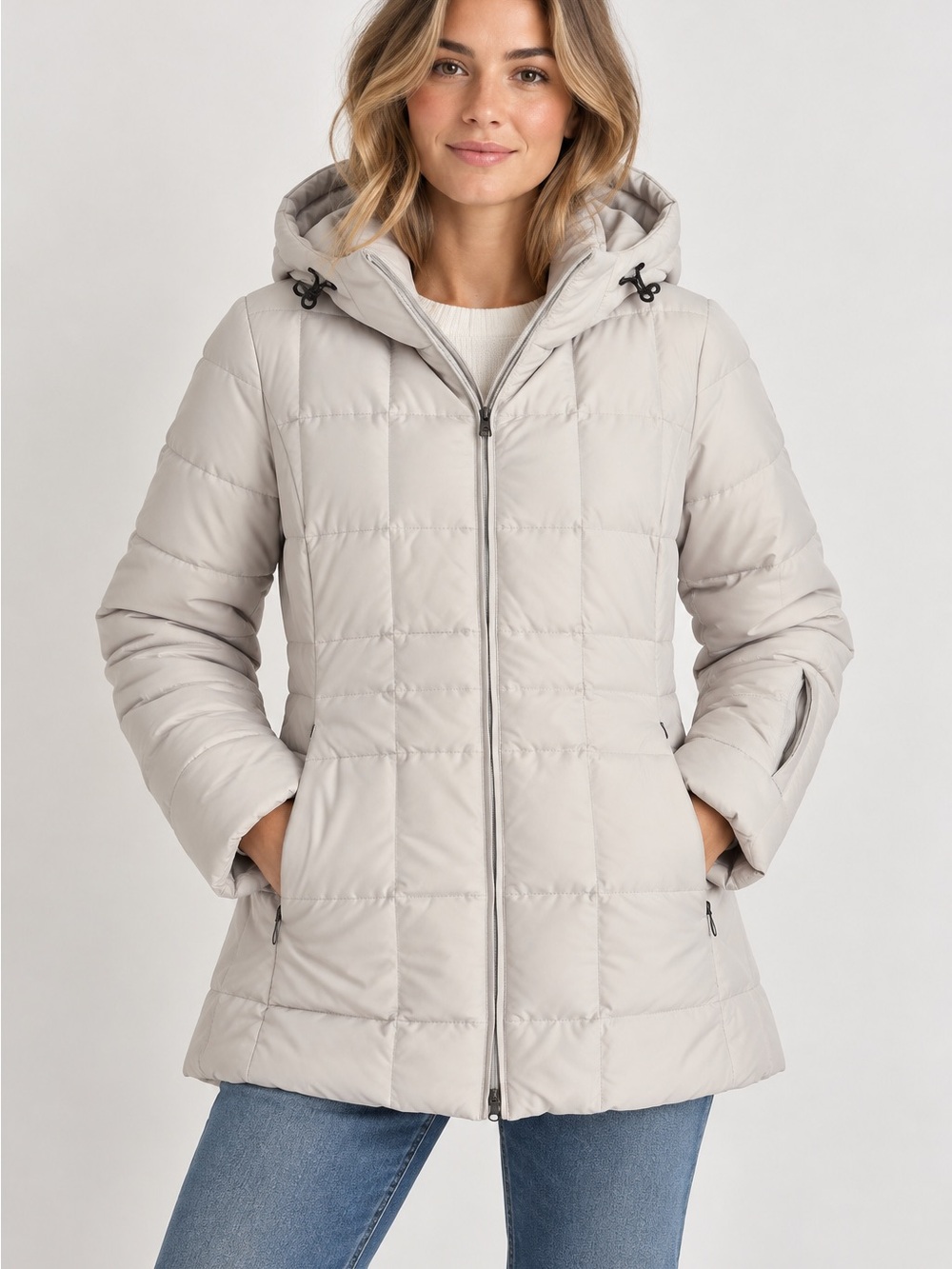 Calvin Klein Hooded Puffer Coat L Down Fleece Lined Minimalist